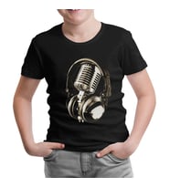 Microphone & Headphone Siyah Çocuk Tshirt