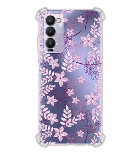 PrintiFy Tecno Camon 18 Uyumlu Köşe Korumalı Floral Pudra Tasarımlı Şeffaf Silikon Kılıf