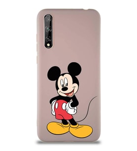 Huawei P Smart S Soft Premier Kapak Mickey Mouse-E Tasarımlı Silikon Kılıf - Pudra (Şeffaf)