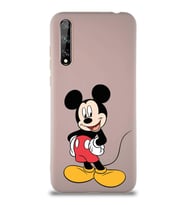 Huawei P Smart S Soft Premier Kapak Mickey Mouse-E Tasarımlı Silikon Kılıf - Pudra (Şeffaf)