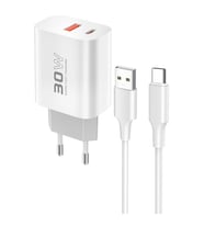 C89Q 1 Adet 30w Type-c Ve 1 Adet 22.5w Usb Çıkışlı Ekstra Dl49 1m Usb To Type-c Kablolu Pd Şarj Cihazı - Beyaz