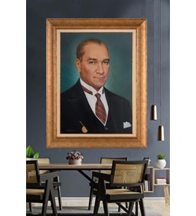Altın Varaklı Çerçeveli Paspartulu Atatürk Tablo nh468 (Gold)