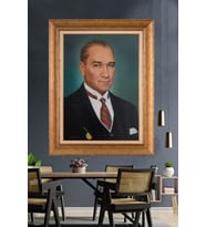 Altın Varaklı Çerçeveli Paspartulu Atatürk Tablo nh468 (Gold)