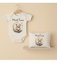 Pia Baby Premium %100 Pamuk İsme Özel Organik Baskılı Çıtçıtlı Bebek Body Ve Yastık Kılıfı 5082-19 (Ekru)
