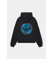 Unisex Siyah Kapüşonlu Sweatshirt - Mavi Baskılı Oversize Hoodie