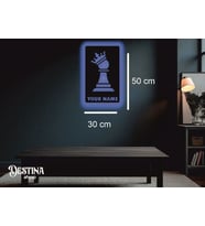 Destina Ahşap Satranç Temalı Kişiselleştirilebilir Led Tablo - 30cm*50cm (Mavi)