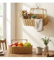 2’li Duvar Askılı Plastik Rattan Organizer – Oval Hasır Görünümlü Mutfak Raf Sepeti, Banyo ve Ev İçi Düzenleme Ünitesi (5343)