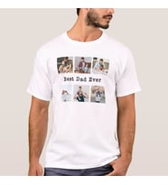 Kişiye Özel 6 Fotoğraflı Unisex Baba Çocuk Best Dad Ever Tişört (Beyaz)
