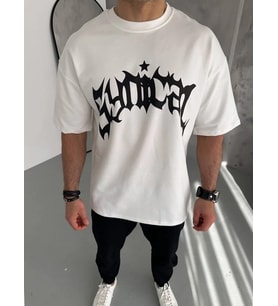 ERKEK Tişört Bisiklet Yaka Baskılı Kısa kol T-Shirt - Beyaz