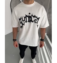 ERKEK Tişört Bisiklet Yaka Baskılı Kısa kol T-Shirt - Beyaz