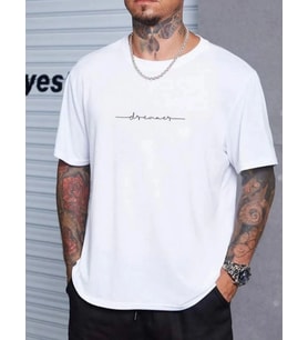 Erkek Baskılı T-Shirt Kısa Kol Bisiklet Yaka Regular Fit Rahat Kalıp Tişört - Beyaz