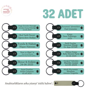 Beden Eğitimi Dersi Dönem Sonu Hatırası 32'li Set, Öğrenci İsim Yazılı Anahtarlık, Turkuaz & S Kahve