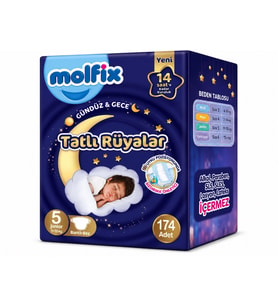 Molfix Tatlı Rüyalar Bebek Bezi 5 Beden 11-18 KG Junior 174 Adet Aylık Fırsat Pk