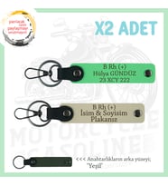 Motorcu Tarzı Plakalı & İsimli Deri x2' li Anahtarlık, B Rh (+) Kan Grubu ile, S Kahve-F Yeşil-Ysl