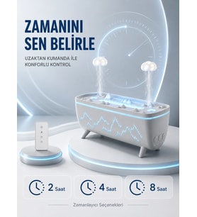 Uzaktan Kumandalı Aroma Difüzörü Sessiz Hava Nemlendirici Alev Efektli 2 4 8 Saat Zamanlayıcılı