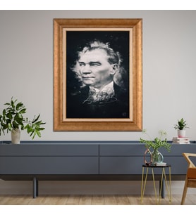 Altın Paspartulu Atatürk  Çerçeveli Tablo C1087 (Gold)