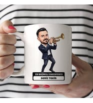 Trompetçi Müzisyen Erkek Karikatürlü Kupa Bardak
