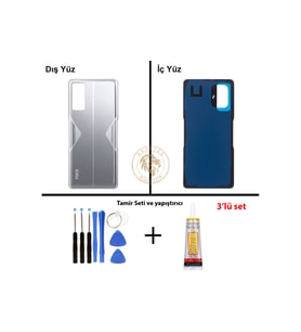 Yapıştırıcı Poco F4 Gt Gümüş Yapıştırıcı Arka Pil Kapağı Batarya Kapağı + B-7000 Yapıştırıcı