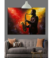 Saksafoncu Işık Müzik Atmosfer Dekoratif Kanvas - Mdf Ahşap Tablo