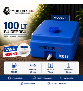 100 Lt Kare Mavi Su Deposu Vana Hediyeli Model 1 Tankı Bidonu Karavan
