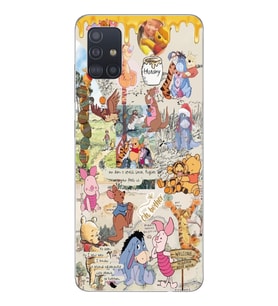 Samsung Galaxy A51 Uyumlu Winnie The Pooh Kolaj Tasarımlı Şeffaf Telefon Kılıfı