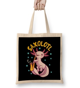 Saxolotl Sax Playing Axolotl Pun Walking Fish Bez Çanta Uzun Saplı