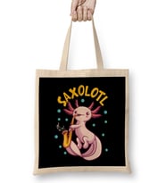 Saxolotl Sax Playing Axolotl Pun Walking Fish Bez Çanta Uzun Saplı