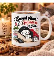 Sosyal Pilim Yüzde 1 Şarj Aleti de Yok Esprili Baskılı Kupa – Introvert Hediyesi