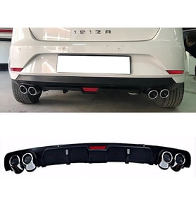 Seat İbiza Mk4 Siyah Difüzör 4 Krom Egzoz Görünümlü Difizör Arka Ek Body Kit 2008-2017