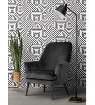 Dreamwall Siyah Beyaz Geometrik  Desenli Isı Ve Ses Yalıtımlı Sağlıklı Tekstil Duvar Kağıdı (Siyah & Beyaz)