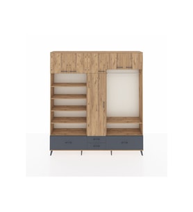 Arges Dolap 18 Raflı 4 Çekmeceli Tek Askılı 220x30x243 Çam-Çam/Antrasit