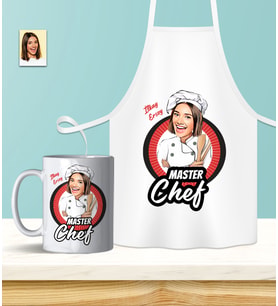 Kişiye Özel En İyi Chef- Aşçı Karikatürlü Mutfak Önlüğü & Kupa Seti