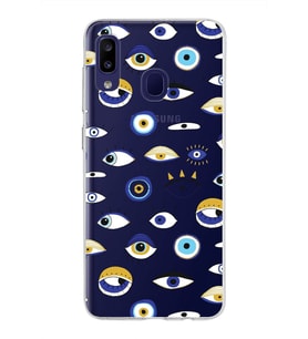PrintiFy Galaxy M10s ile Uyumlu 1mm Slim Fit Nazar Boncuğu 2 Baskılı Şeffaf  Kılıf
