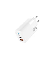 65W GaN Hızlı Şarj Adaptörü PD ve Quick Charge Destekli 3 Port Şarj Başlığı (Beyaz)