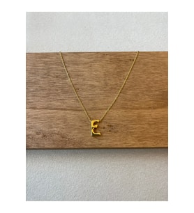 925 Ayar Gümüş Gold Renk E Harfi Kolye Harfli Kolye 45cm