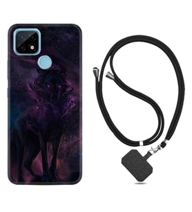 Realme C11 C21 C21Y C25Y C11 2021 Kılıf Boyun Askılı Silikon Black Purple Wolf 1791