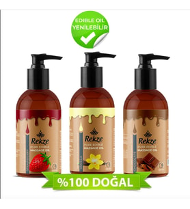 Rekze Dogal Çilek + Vanilyalı + Çikolata Aroma Yenilebilir K Etkili Aromaterapi Masaj Yağları Seti