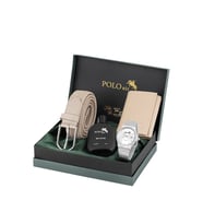 Polo Air Takvimli Erkek Kol Saati Örgü Esnek Kemer Mıknatıslı Cüzdan Vizon Set Gümüş Renk PL-7065E3