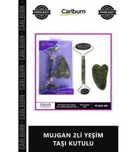 Özel Üretim Doğal Cilt Bakım Seti Yüz Masaj Roller Gua Sha Terapi Kiti MUJGAN 2Lİ YEŞİM TAŞI KUTULU