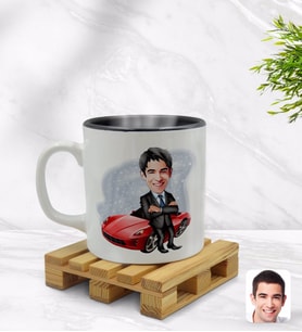 BK Gift Kişiye Özel Baba Karikatürlü İçi Siyah Renkli Kupa Bardak Model 3