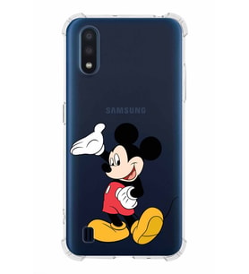 Samsung Galaxy A01  Köşe Korumalı Antişok Kapak Mickey Mouse Tasarımlı Şeffaf  Kılıf
