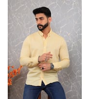Slim fit Ham Keten Yaka Düğmeli  Erkek Gömlek