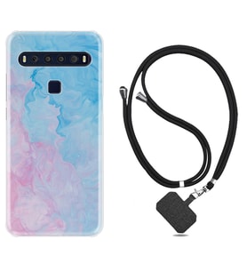 TCL 10L 10 Plus 10SE 20E 20SE 30 L7 Kılıf Boyun Askılı Silikon Pink Blue Abstract 1385