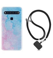 TCL 10L 10 Plus 10SE 20E 20SE 30 L7 Kılıf Boyun Askılı Silikon Pink Blue Abstract 1385