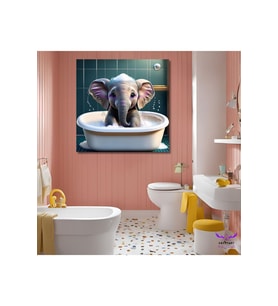 Tekli Kare Kanvas  Küvette Banyo Yapan Yavru Fil Tasarımı