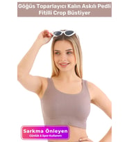 Özel Üretim Göğüs Toparlayıcı Sarkma Önleyen Spor Günlük Kalın Askılı Pedli Fitilli Crop Büstiyer (Somon)