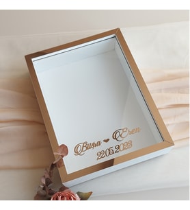 Beyaz  30x40 Cm Fotoğraf Bölümsüz Yarı Bronz İsimli Ledsiz Gül Saklama Kutusu
