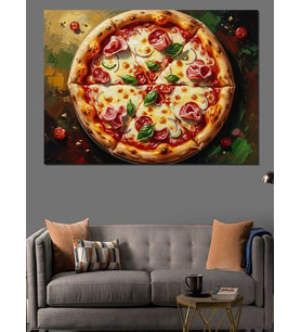 Bol Malzemeli Taze İtalyan Pizzası Dekoratif Kanvas - Mdf Ahşap Tablo