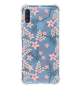 Samsung Galaxy A11 Uyumlu Köşe Korumalı Antişok Kapak Floral Kırmızı Tasarımlı Şeffaf  Kılıf