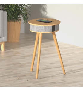 Doppler Barista Ayaklı Sehpa Bluetooth Hoparlör Açık Kahve Ahşap Kablosuz Tel Şarj Özellikli